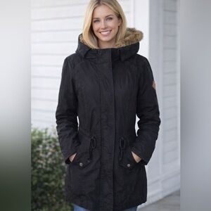 Hollister Womens Black Fur Hoodie Winter Zip Up Jacket Parka Size M